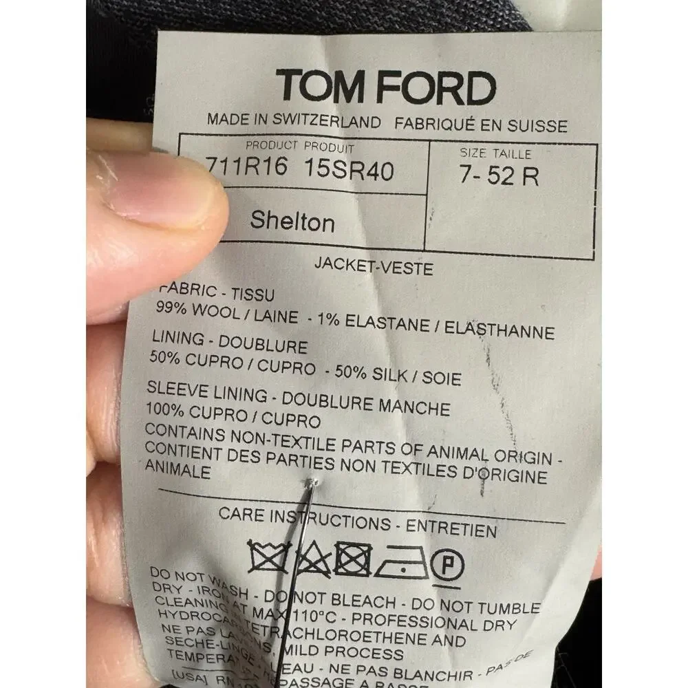Tom Ford Gray Shelton Houndstooth Wool Sportcoat Blazer 52R Italy 42R US Men’s